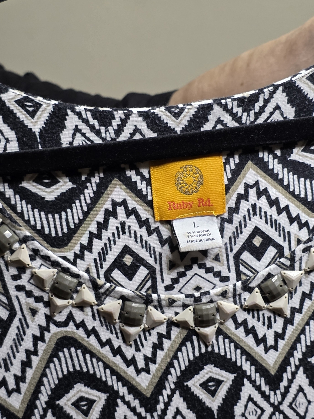 Ruby Rd. Black & White Geometric Necklace-Embellished Top - Picture 2 of 3